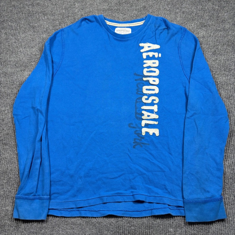 Vintage Aeropostale Shirt Mens XXL Blue Waffle Knit Thermal Long Sleeve Graphic